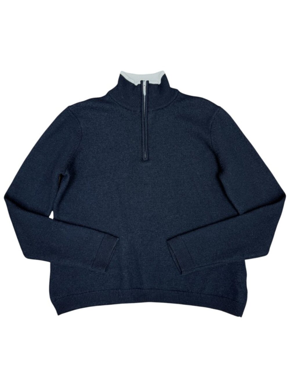 BROOKS BROTHERS 346 Merino Wool Quarter Zip Sweater Black/White | Size L